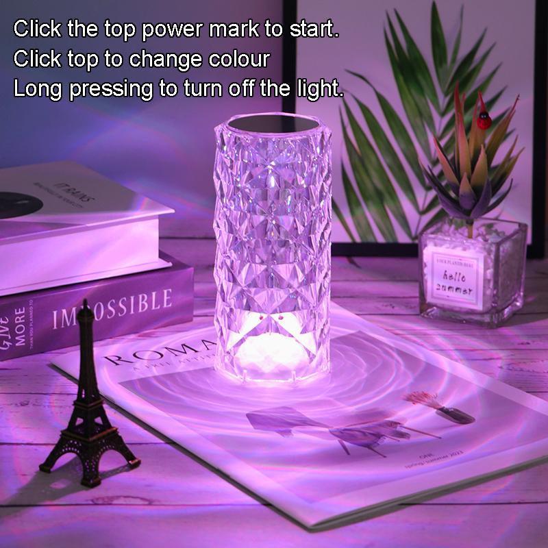 Can Switch 16 Colors,Artificial Crystal Table Lamp, RGB Color Changing Rose Diamond Table Light with Remote Control, USB Charging Touch Sensor Ambient Lighting, Room Accessories, Room Decor