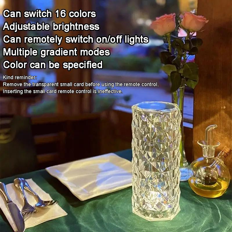 Can Switch 16 Colors,Artificial Crystal Table Lamp, RGB Color Changing Rose Diamond Table Light with Remote Control, USB Charging Touch Sensor Ambient Lighting, Room Accessories, Room Decor