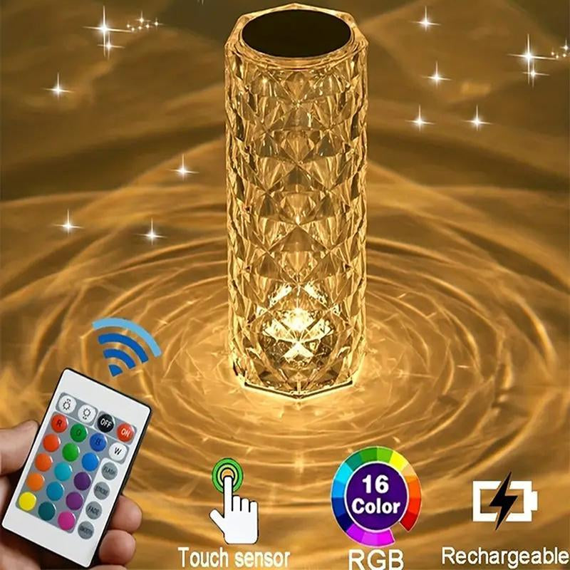 Can Switch 16 Colors,Artificial Crystal Table Lamp, RGB Color Changing Rose Diamond Table Light with Remote Control, USB Charging Touch Sensor Ambient Lighting, Room Accessories, Room Decor